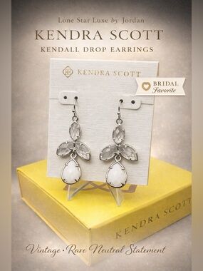 Kendra Scott Kendall Drop Earrings Silver White Stone Vintage Classic Statement